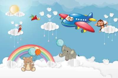 cloud wallpaper them for kids room & you can customise your kids room wall according to your taste by Rudraksh Interior 📞 8287566509
 #wallpapper