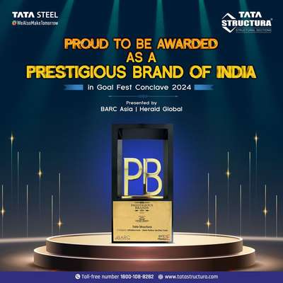 🏆 Honoured and proud! Tata Structura receives the *'Prestigious Brands of India 2024'* award at the Goal Fest Conclave 2024! 🎉 

Recognized by BARC Asia & Herald Global at ITC Maratha, Mumbai, among brands redefining benchmarks with legacy, sustainability, and innovation. 🌟 Here's to more milestones! 🚀

#TataStructura #YehTikega #PrestigiousBrandsOfIndia2024 #Innovation #Excellence #Sustainability #GoalFestConclave2024