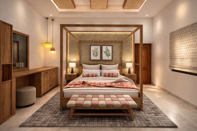 3D visualisation of a bedroom 
Bedroom Concept: Minimal Warm Tradition
This bedroom is designed to blend traditional warmth with modern simplicity. The aim was to create a calm, elegant, and timeless space without making it feel heavy or overly decorative. #architecturedesigns #Architectural&Interior 
#bedroominteriors 
#KeralaStyleHouse 
#architecture_minimal