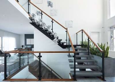 stainless Steel stair and wooden Railling finished #StaircaseIdeas #StaircaseDesigns #WoodenStaircase