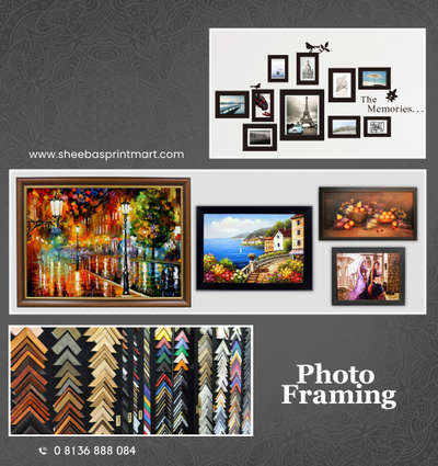 Photo Frames and Canvas Printing 

photo frame and printings sizes available upto : any size

You can make photo frames at any size with or without print on it. customised Printing, photo Enlargement, Digital Art, Digital Painting, old photo restoration and renovation and many more.

contact us on 81 36 888 084

#photoframes  , #photoframing , #canvaspainting , #canvas , #photo