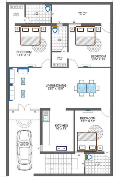 3Bhk 47' X 86' floor plan.
 .
.
.
.
.
#Architectural&nterior #kerala_architecture #arch #architecturedaily #architecturedesign  #architectindia