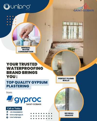 We are thrilled to announce that UniPro®, your go-to waterproofing company, has expanded its range of services to include top-quality Gypsum Plastering from the renowned brand Gyproc from Saint Gobain. 
UniPro® has always been committed to providing exceptional solutions for all your construction and renovation needs, and our association with Saint Gobain-Gyproc allows us to deliver even more comprehensive services to our valued customers.

※※※

Have a Question? Happy to help:

wa.me/919544308555
www.uniprogroup.in

Join our Telegram channel for regular tips & updates!
t.me/uniprogrp #gypsumplaster #uniprogrp #unipro