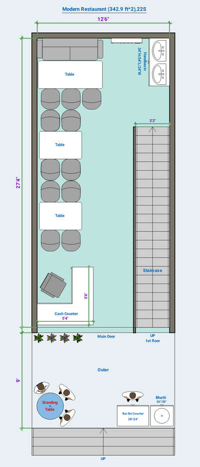 Modern Restaurant 2D Layout Plan