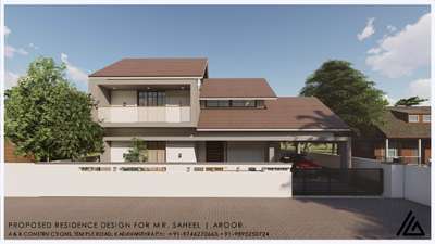Upcoming residence for Mr. Saheel P.Y at Aroor, Alappuzha | Area 2500 Sqft  #architecturedesigns  #Architect  #HouseDesigns   #SlopingRoofHouse