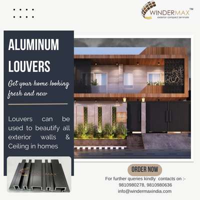 Winder max India Presenting you exterior elevation product Aluminium louvers 
.
.
Aluminum louvers
at just 270 per sqft
. 
. 
Stay connected for more information
. 
. 
www.windermaxindia.com
info@windermaxindia.com
Or call us on 9810980278, 9810980397

#aluminium #exterior #exteriordesign #elevation #products #solutions #wpc #innovate #terracegarden #acp #hpl #expertadvice #homedecoratingideas #likesharefollow #designerhomes #woodenflooring #louvers #wpclouvers #exteriorproducts #frontelevation #artificalplants