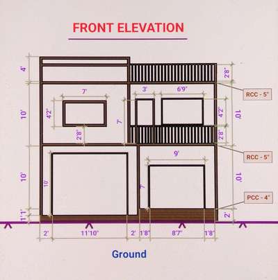 Front elevation in 2D plan