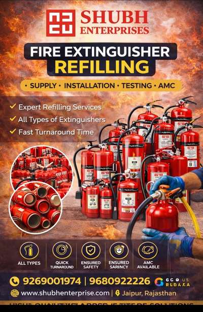 Fire Extinguisher Supplier Jaipur | Shubh Enterprises

Shubh Enterprises is one of the leading names for fire safety equipment in Jaipur, offering complete solutions for commercial, industrial, residential, and institutional projects. We are known as a trusted fire extinguisher supplier Jaipur businesses rely on for high-quality products, professional installation, testing, refilling, and AMC services.

Whether you need a fire extinguisher dealer near me, complete fire hydrant system installation Jaipur, or industrial fire safety equipment, Shubh Enterprises provides reliable and cost-effective solutions.

Complete Fire Safety Equipment Jaipur

At Shubh Enterprises, we supply a wide range of fire safety products and systems designed to protect life and property. Our products include:

Fire extinguishers

Fire alarm systems

Smoke detectors

Fire hydrant systems

Sprinkler systems

Fire buckets

Hose reels

Fire fighting accessories

Safety signs and emergency equipment


We are a trust