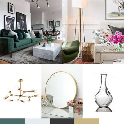 A rich flavour of luxury is created by the ample use of gold in the design with a statement light to elevate the look of your home. A rich forest green central furniture piece blends well with the classic look. Top this combination with some glass vases and fresh flowers and watch this space come alive.
#interior #decor #ideas #home #interiordesign #indian #colourful
 #decorshopping