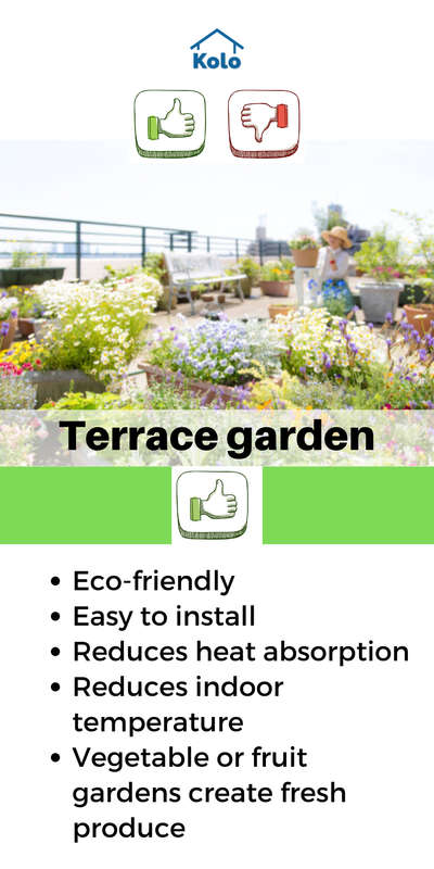 Save space and go for an eco-friendly terrace garden.

You’ll be delighted to know the pros overweigh the cons in this case.
Tap ➡️ to view both pros and cons about terrace gardens.

Learn about both sides of a building element with our new series.

Learn tips, tricks and details on Home construction with Kolo Education 🙂
If our content has helped you, do tell us how in the comments ⤵️

Follow us on @koloeducation to learn more!!!

#education #architecture #construction  #building #interiors #design #home #interior #expert #courtyard  #koloeducation  #proscons #terracegarden