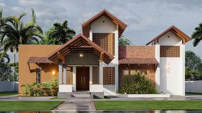 Proposed residence for Mr Jishnu and Family at Punaloor 
 #TraditionalHouse #courtyardhouse #KeralaStyleHouse #LandscapeIdeas #SlopingRoofHouse #jaliwork