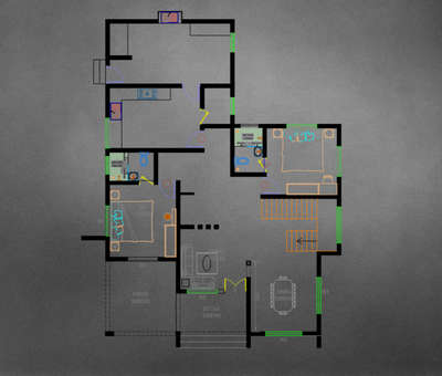 Details:; Ground floor:- porch,sitout, Living , Dining  , Attached Bedrooms (2), Kitchen, Workarea, Stair Gf Area: 1622 sqft  Floor Plan| Drawing 
 #FloorPlans  #planinng  #homedesigne  #HouseDesigns  #Architectural&Interior #diningareadesign