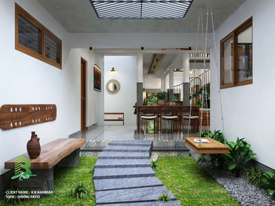 Modern courtyard dining patio with warm wood accents, lush green steps, and a hanging swing bench – where everyday meals feel like an outdoor retreat.🌿🪵✨


Client : K B Nambiar 
Area : Dining patio