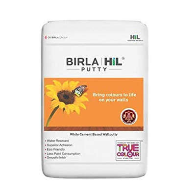 *Birla HIL Putty*
Birla HIL Putty is manufactured using cutting edge 'TRUE COLOUR" technology. The special process makes sure the putty is absolutely dry after application, which enables the wall paint to dazzle in its original. 'Just as you selected' shade. A blend of white cement,polymers and minerals. Birla HIL Putty protects and smoothens walls, and is effective on all types of cementitious surfaces. Pure white in colour, its strong adhesive properties ensure a powerful bond between the base and the paint, making it ideal sub-surface for all interior and exterior walls.