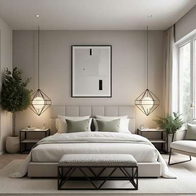 • Black, beige, and the perfect balance. Obsessed with these geometric lights and the matching bench.
• Loving the modern contrast of the black metal accents against the soft, neutral palette.
• From the statement art to the textured fabrics—every detail in this space is intentional.
.
.
#BedroomDesign #MinimalistBedroom #InteriorDesign #HomeDecor #NeutralPalette #ModernDesign #bedroomideas #Minimalism #cozyhome #interiordesign #dreamhome #construction #interiors #interiorfitout #reliablebuilders #residential #commercial #buildingconstruction #buildersinkerala