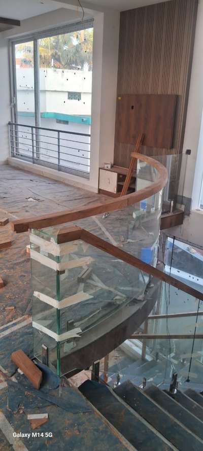 Teak Wood Handrails over curved glass Fixing
