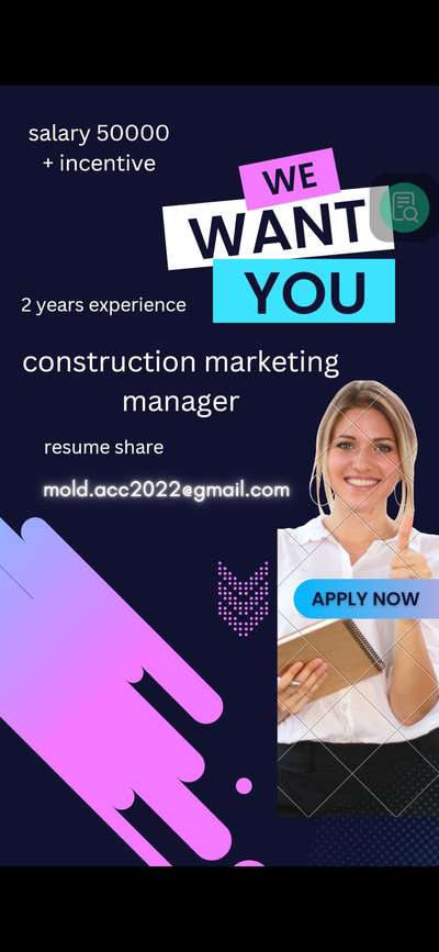 CONSTRUCTION MARKETING MANAGER


There is a need
experience 2years

salary 50000
e-mail deatils 
mold. acc2022@gmail.com