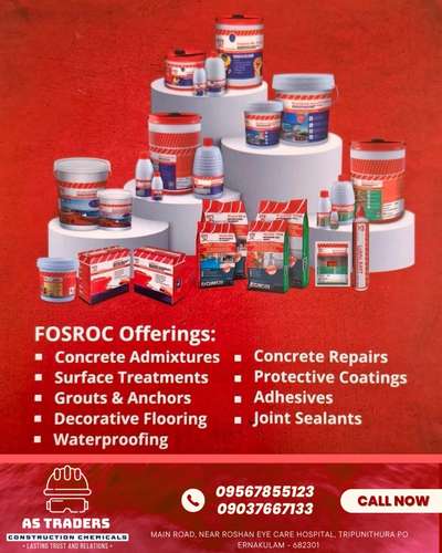 All Kind of waterproofing solutions available at AS Traders, Tripunithura.

 #Fosroc  #WaterProofings  #solutions