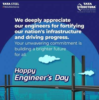 The unwavering commitment,expertise and passion,of our #engineers shape a stronger more resilient #india.Your dedication to #innovation in nation-building inspires us.Together as we forge a brighter #future,Happy Engineers day.

#protectwhatyoulove  #Tatasteel  #tatastructura  #BuildwithTataTrust  #engineer  #engineers  #engineering  #engineeringlife  #CivilEngineer   #StructureEngineer  #engineerchoice
