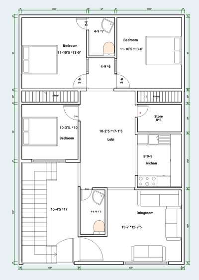 # Floor Plan 30×45 
2 bedroom living room