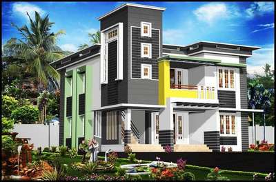 #HouseDesigns

#MyDesigns

Style:-Contemporary   style.

Area:- 1020+ 1020 + 240 = 2280 Sqft

Location:- Parempadam, Kunnamkulam, Thrissur.

About Residence :- West Facing iconic "Twin House" for Twin Brothers.  Each 1020 Sqft Floor Have, A Small Sit out, Living, Dining, Kitchen, Work Area, A common Toilet And a Utility Area for Washing & Ironing.
The Stair room Designed as Tower Model, Hi lighted With Design Windows, The Top Portion of Double height stair room ,have a in built water tank.
