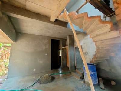 Plastering at clt Residence site #plastering  #CurvedStaircase  #diningarea