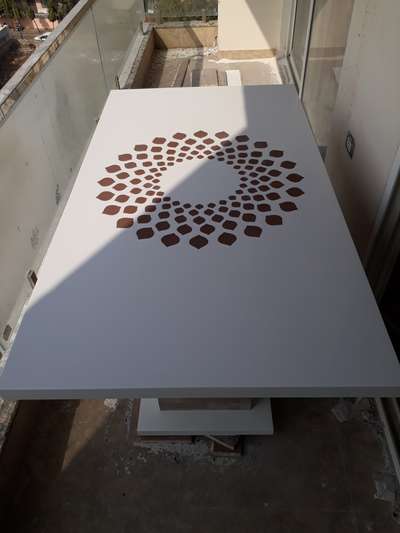 Corian solid surface dining table with inlay color