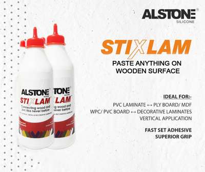 Alstone silicone Stixlam for wood,MDF board, WPC/PVC board, laminate (fast set adhesive) Paste anything on wooden surface.

 #stixlam  #silicone #adhesive #glue #multipurpose 
#WoodenWindows #WoodenBalcony  #WoodenKitchen #LUXURY_BED #WoodenBeds