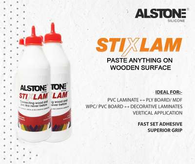 Alstone silicone Stixlam for wood,MDF board, WPC/PVC board, laminate (fast set adhesive) Paste anything on wooden surface.

 #stixlam  #silicone #adhesive #glue #multipurpose 
#WoodenWindows #WoodenBalcony  #WoodenKitchen #LUXURY_BED #WoodenBeds