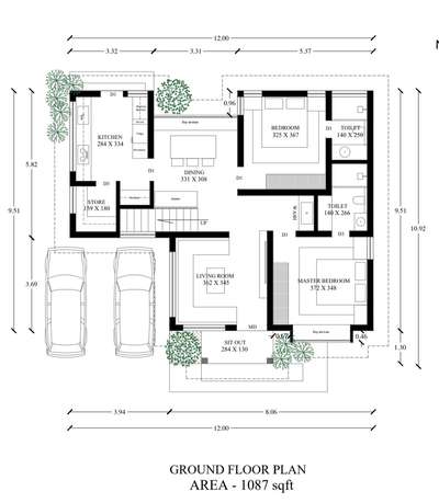 Plan under 1500 sqft . with 2 bedrooms . Single floor with a stair room #Architectural&Interior  #FloorPlans  #SingleFloorHouse