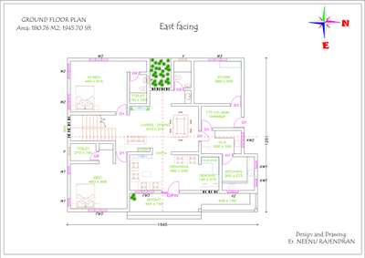 Ground floor plan for East facing residential building having an area around 1945 sft  #vastu