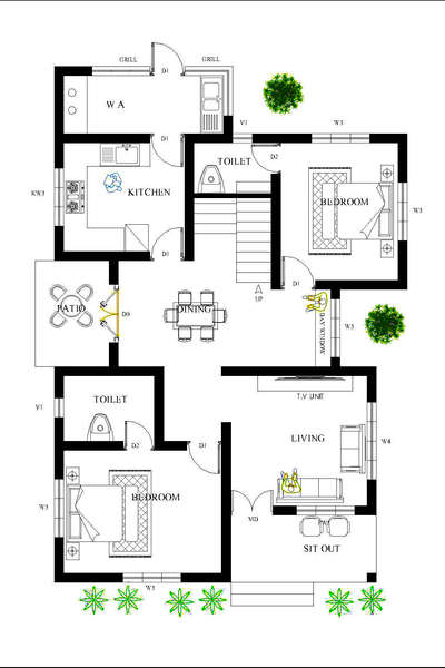 1000sqft floor plan 🏠❤️
.
.
 #FloorPlans #1000SqftHouse #ketalahomes #budgethomes #patioarea #courtyardindoor #OpenKitchnen #Thrissur #Palakkad