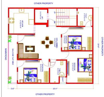 sketch plan of 30'-0"x30'-0"
(3bhk)