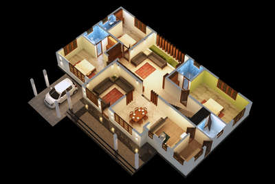 Interior 3d of a Residential Building at Idukki