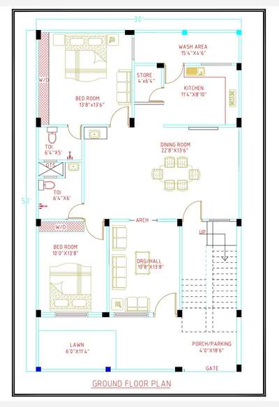 FLOOR PLAN (30×50) 
WEST FACING 3BKH