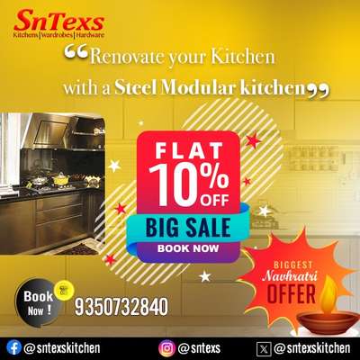 Renovate your kitchen with a Steel Modular kitchen. 
This is the best chance to fulfill your dream of having one of the best kitchens. 
Navratri discount is now live!
 #HappyNavratri #happynavratri2023 #happyweekend #weekendoffer #modularkitchen #modularfurniture #steelfurniture #steeldoors
Book Now: 93507 32840
