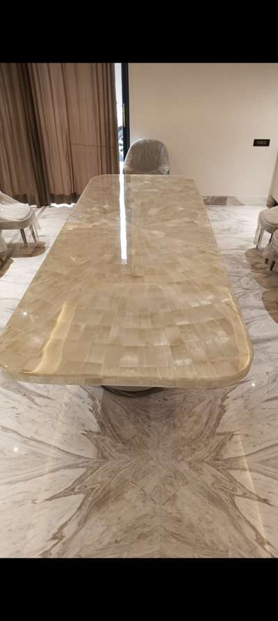 sanalite dining table with bais  and coating 10 setter  #DiningTable  #DINING_TABLE  #KitchenInterior  #Architectural&Interior