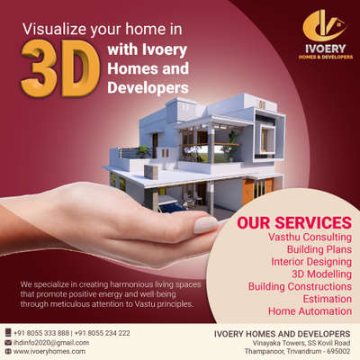 Contact us for 3d modelling, visualization, interior designing and construction at +918055234222

 #ivoeryhomes  #ivoeryhomesanddevelopers  #3d  #3d_visulaisation  #architectural_visulisation  #InteriorDesigner  #HouseConstruction  #constructioncompany  #ConstructionCompaniesInKerala