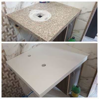 Corian solid surface washbasin top work finish