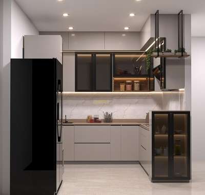 Modular kitchen  #LShapeKitchen #WoodenKitchen  #LUXURY_INTERIOR #ghaziabadinterior  #Delhihome #ModularKitchen #handlesskitchen