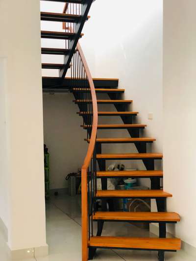 Completed steel staircase #InteriorDesigner #StaircaseDecors #GlassStaircase