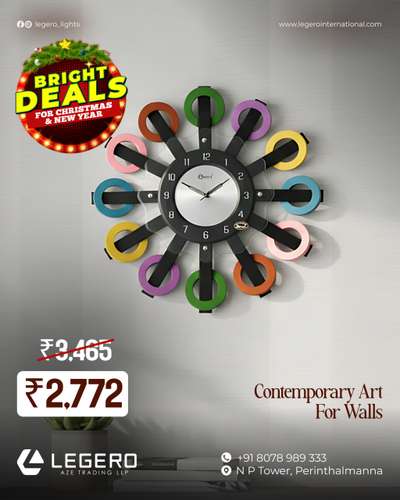 A timeless wall clock that adds elegance to any space.

Now available at a festive offer price of ₹2,772 — a perfect blend of style, value, and classic charm.

 #LegeroLights#BrightDeals
#ChristmasNewYearOffer