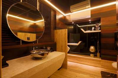 Luxury washroom with stretched false ceiling. #luxurywashroom #FalseCeiling #lighting