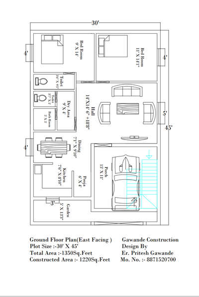 30x45 2BHK Plan