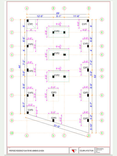 Column layouting for residential plot.
23' X 53'
 #Residencedesign #residencedesigns #residance #ProposedResidentialProject #residentialplan #residentialarchitecture #residentialinteriordesign 
.
.
.