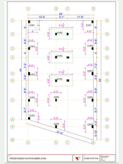 Column layouting for residential plot.
23' X 53'
 #Residencedesign #residencedesigns #residance #ProposedResidentialProject #residentialplan #residentialarchitecture #residentialinteriordesign 
.
.
.