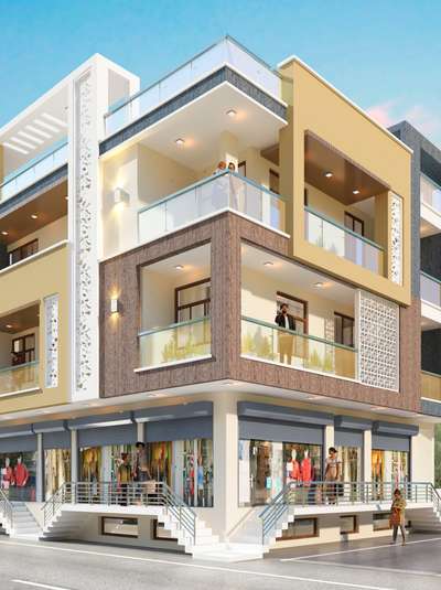 corner elevation  # elevation  #3d  #ContemporaryHouse  #moderndesign  #villaproject  #banglow