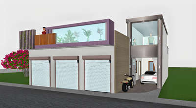 2BHK HOUSE PLAN 3D FRONT ELEVATION DESIGN WITH 3 SHOP