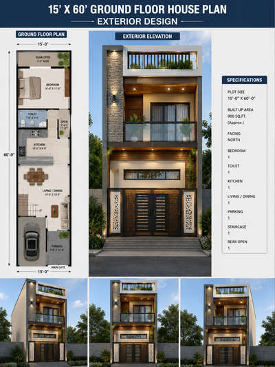 3ds max new project plan front elevation and plan detailing 2 view house