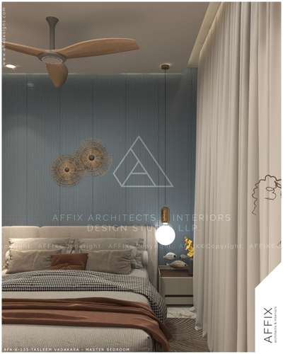A perfect harmony of warm neutrals and deep blue elegance!
The paneled accent wall, warm wooden elements and cozy layered bedding create a master bedroom that feels both luxurious and inviting.
Soft lighting and subtle décor add the perfect finishing touches... #Architect  #architecturedesigns  #Architectural&Interior  #atchitecture  #best_architect  #architectsinkerala